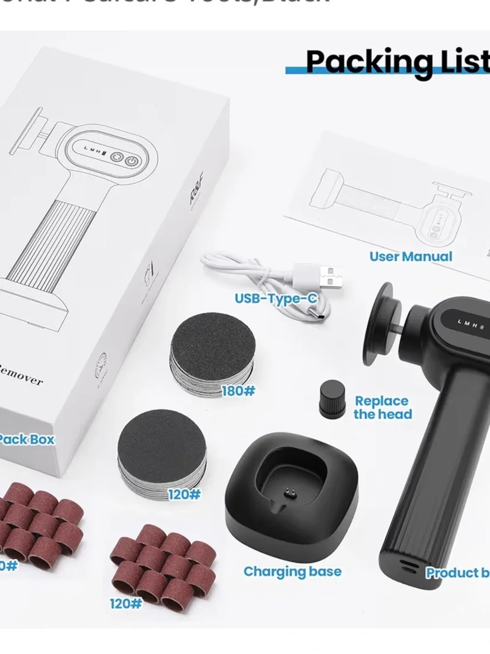 Black Handheld Percussion Massage Gun with Charging Base